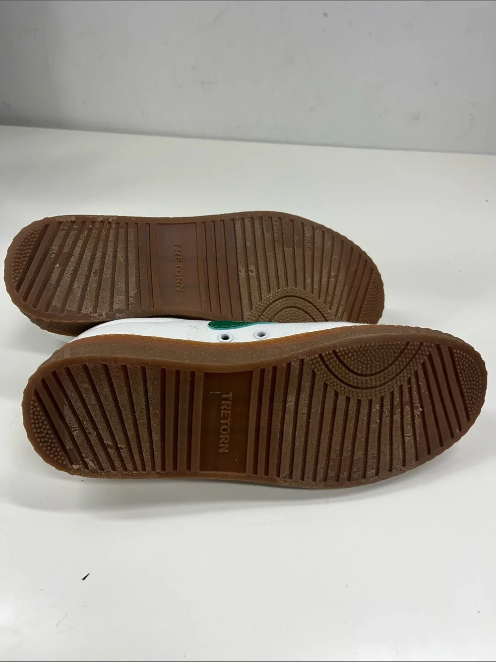 Tretorn White and Green Canvas Sneakers with Gum Sole